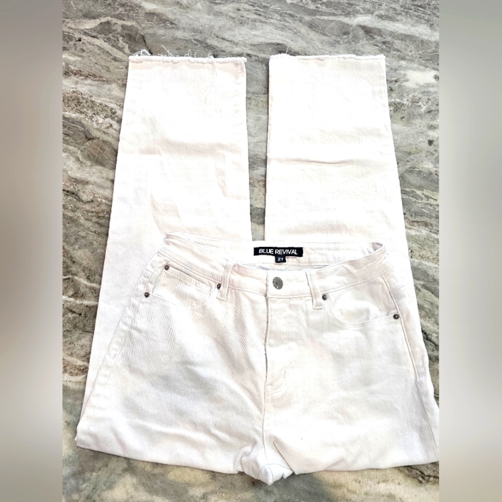 Blue Revival White Raw Hem Cropped Jeans Size 27